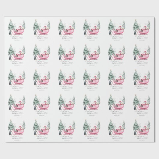 サンタクロース,そり,ペンギン,森 ラッピングペーパー (フラット)