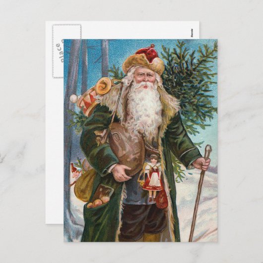 "サンタクロース"のヴィンテージ シーズンポストカード (正面/裏面)