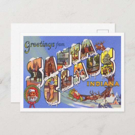 サンタクロース、インディアナヴィンテージ大文字葉書 ポストカード (正面/裏面)