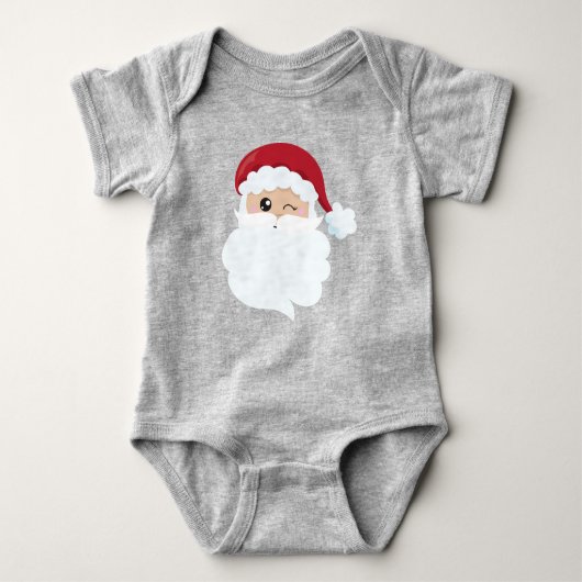 サンタクロース、ウィンキングサンタ、サンタハット、クリスマス ベビーボディスーツ (正面)