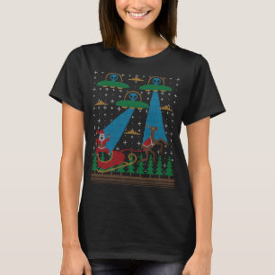 サンタクロース エイリアン インベージョン スペース UFO アグリークリスマス Tシャツ