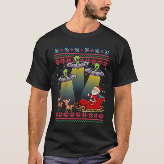 サンタクロース エイリアン インベージョン スペース UFO クリスマス Tシャツ (正面)