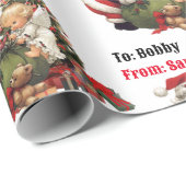 サンタクロース&エンジェルパーソナライズネームクリスマス ラッピングペーパー (ロールコーナー)