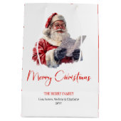 サンタクロース　クラシック　ギフトバッグ　赤と緑 ミディアムペーパーバッグ (裏面)