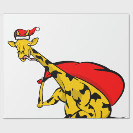 サンタクロース・クリスマスに自転車に乗るキリン ラッピングペーパー