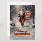 サンタクロース・クリスマスアメリカ国旗 シーズンカード (正面/裏面)