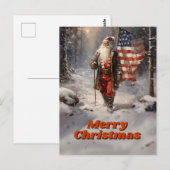 サンタクロース・クリスマスアメリカ国旗 ポストカード (正面/裏面)