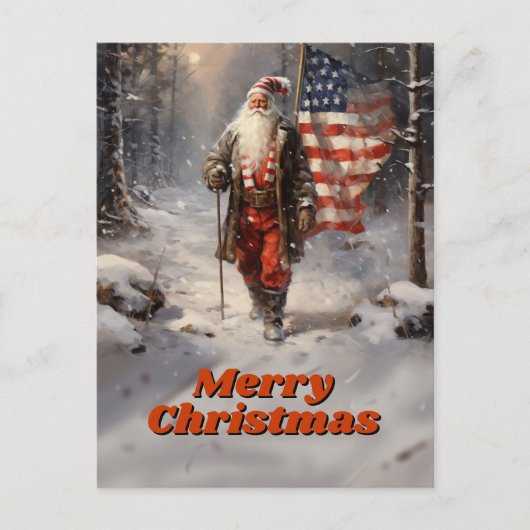 サンタクロース・クリスマスアメリカ国旗 ポストカード (正面)