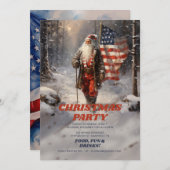 サンタクロース・クリスマスアメリカ国旗 招待状 (正面/裏面)