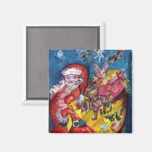 サンタクロース、クリスマスギフトサックと玩具 マグネット (正面/裏面)