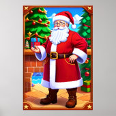 サンタクロース、クリスマスツリーとギフト | AI Art ポスター (正面)
