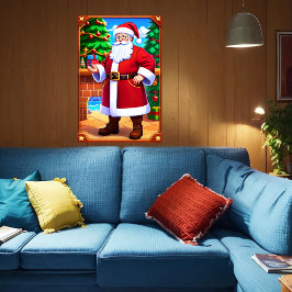 サンタクロース、クリスマスツリーとギフト | AI Art ポスター