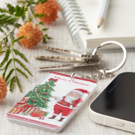サンタクロース、クリスマスツリーとプレゼント キーホルダー (正面右)