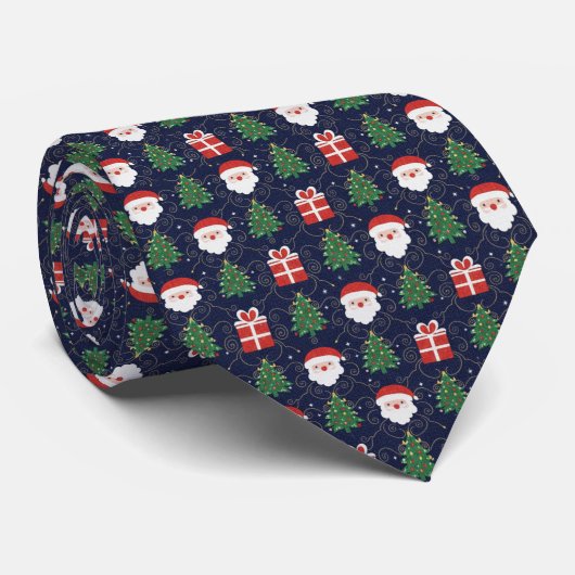 サンタクロース クリスマスツリーとプレゼント ネクタイ (ロール)