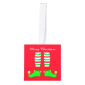 サンタクロース、クリスマスツリー&小妖精や小人脚 キューブオーナメント (正面)