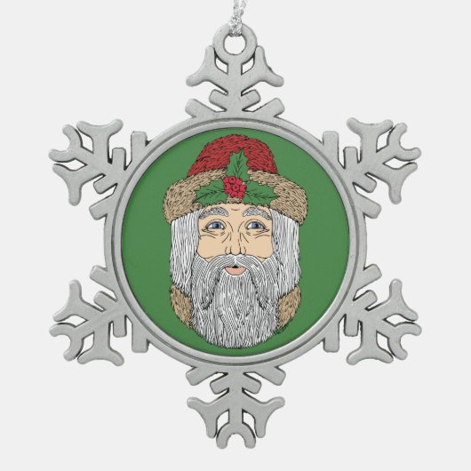 サンタクロース/クリスマス神父 スノーフレークピューターオーナメント (正面)