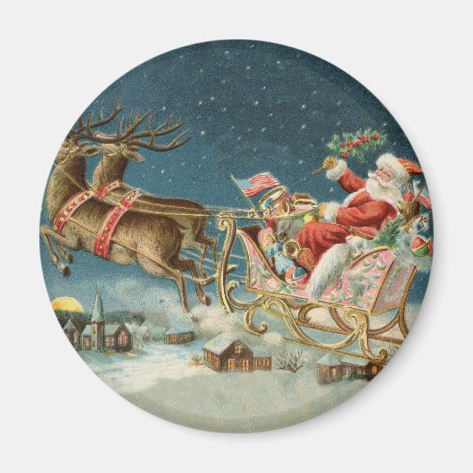 サンタクロース クリスマス アンティーク ソリ トナカイ マグネット (正面)