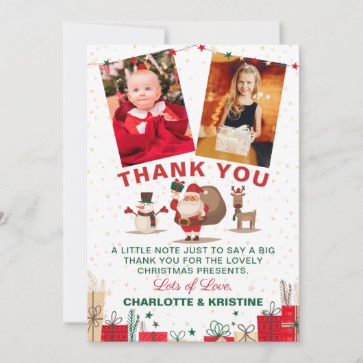 サンタクロース クリスマス ホリデー パーティー 2 フォト サンキューカード (正面)