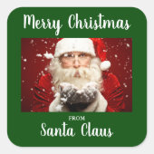 サンタクロース・グリーンのメリークリスマス スクエアシール (正面)
