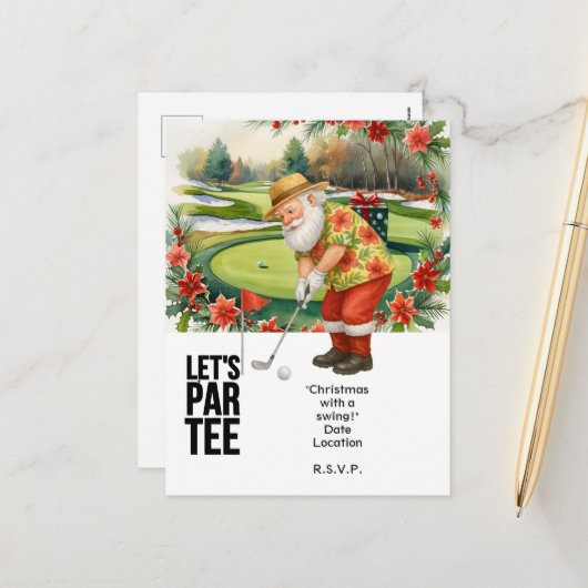 サンタクロース・ゴルフとゴルフ7月のクリスマス シーズンポストカード (正面/裏面インサイチュ)