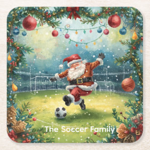 サンタクロース サッカー クリスマスパーティー スクエアペーパーコースター