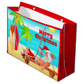 サンタクロース&サーフボードメリークリスマスビーチ ラージペーパーバッグ (正面アングル)