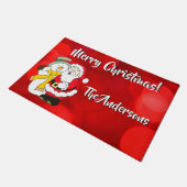 サンタクロース&ザ雪だるまカラフルイラストレーション ドアマット (アングル)