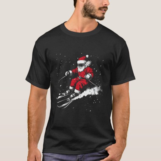 サンタクロース スキー 面白い スキーする クリスマス Tシャツ (正面)