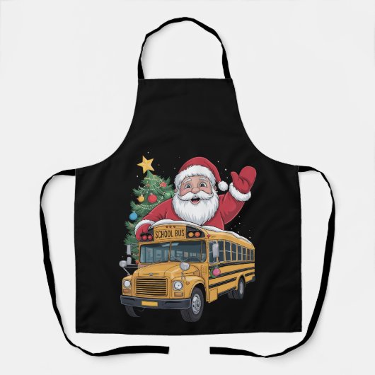 サンタクロース スクールバス クリスマスツリーの運転手 クリスマス エプロン (正面)