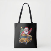 サンタクロース スクールバス クリスマスツリーの運転手 Xmas トートバッグ (正面)
