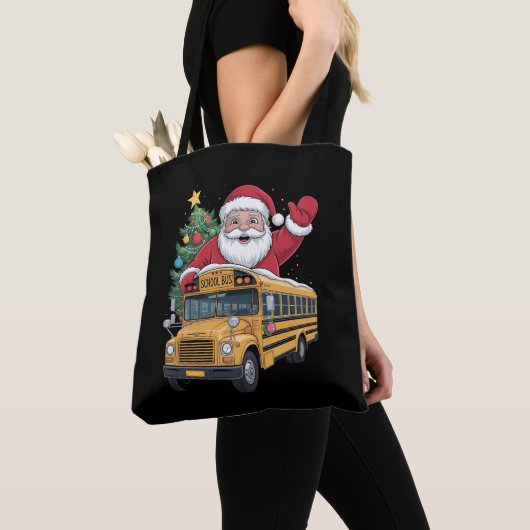 サンタクロース スクールバス クリスマスツリーの運転手 Xmas トートバッグ (クローズアップ)