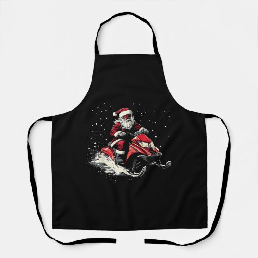 サンタクロース スノーモービル モータースレッド 楽しいクリスマス エプロン (正面)
