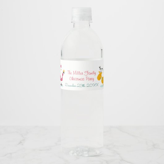 サンタクロース、トナカイと雪だるまクリスマス ペットボトルラベル (正面)