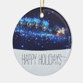 サンタクロース、トナカイ、そりとブルーナイト セラミックオーナメント (左)