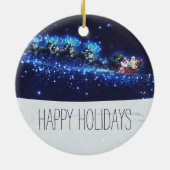 サンタクロース、トナカイ、そりとブルーナイト セラミックオーナメント (裏面)