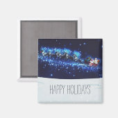 サンタクロース、トナカイ、そりとブルーナイト マグネット (正面/裏面)