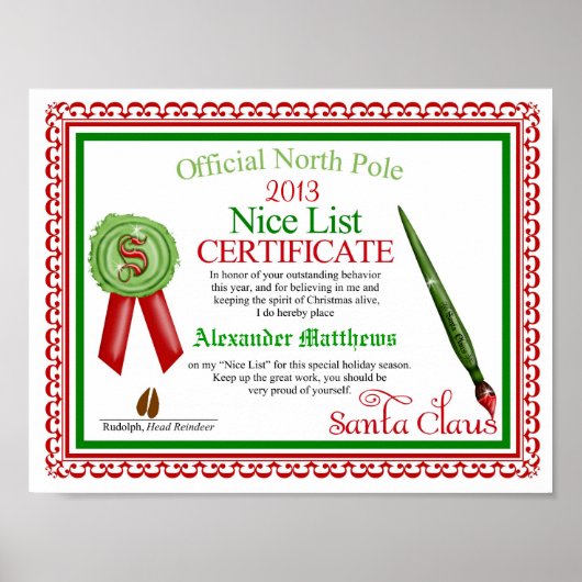 サンタクロース・ニース公式リスト証明書 ポスター (正面)