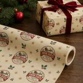 サンタクロース+ノースポール+クリスマスのヴィンテージ ラッピングペーパー