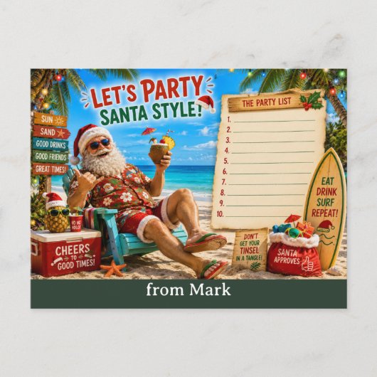 サンタクロース ビーチ クリスマスパーティー ご招待状 ポストカード (正面)