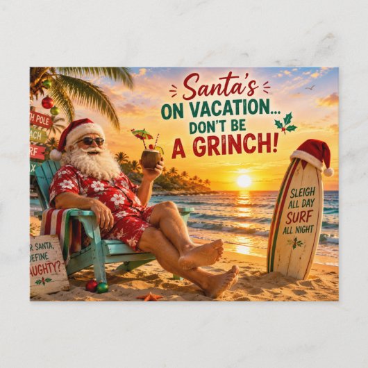 サンタクロース ビーチ クリスマスパーティー ご招待状 ポストカード (正面)