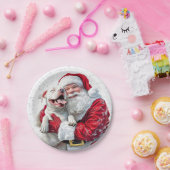 サンタクロース&ピットブルパピードッグ、紙プレート ペーパープレート (パーティー)