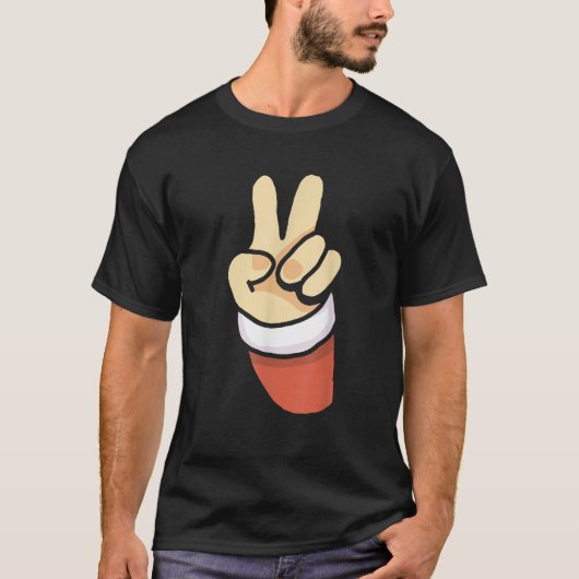 サンタクロース ピースサイン クリスマス おもしろ Xmas ホリデー Tシャツ (正面)