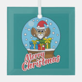 サンタクロース・フクロウ付きスノーグローブ ガラスオーナメント (正面)