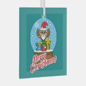 サンタクロース・フクロウ付きスノーグローブ ガラスオーナメント (正面右)