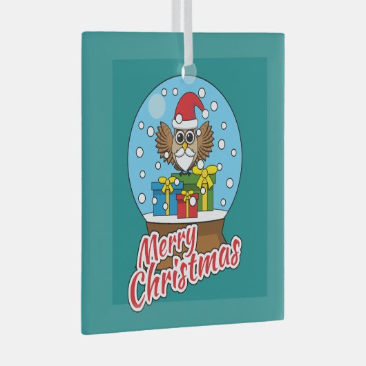 サンタクロース・フクロウ付きスノーグローブ ガラスオーナメント (正面右)