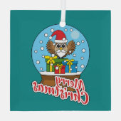 サンタクロース・フクロウ付きスノーグローブ ガラスオーナメント (裏面)