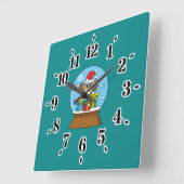 サンタクロース・フクロウ付きスノーグローブ スクエア壁時計 (傾斜)