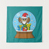 サンタクロース・フクロウ付きスノーグローブ タペストリー (正面)