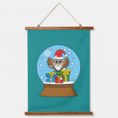 サンタクロース・フクロウ付きスノーグローブ 吊り下げ型タペストリー (正面)