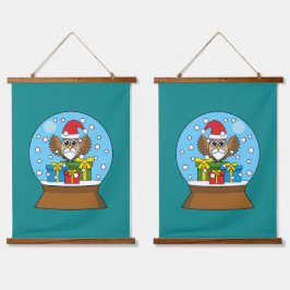 サンタクロース・フクロウ付きスノーグローブ 吊り下げ型タペストリー